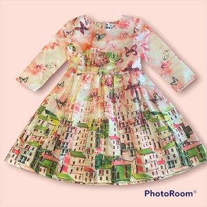 Floral Cityscape Kids Formal Dress